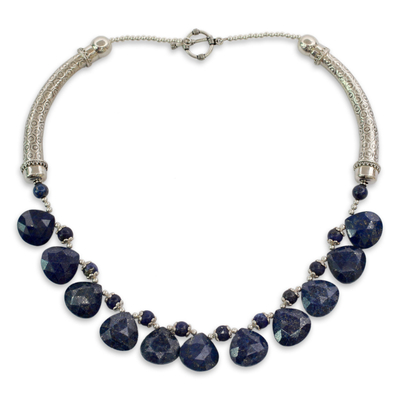 Lapis lazuli waterfall necklace, 'Jaipuri Blue' - Lapis Lazuli Necklace on Sterling Silver Indian Jewelry