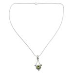 Peridot pendant necklace, 'Chennai Promise' - Sterling Silver and Peridot Necklace Modern Indian Jewelry 