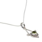 Peridot pendant necklace, 'Chennai Promise' - Sterling Silver and Peridot Necklace Modern Indian Jewelry 