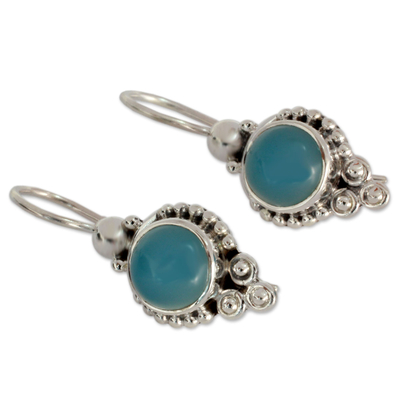 Chalcedony dangle earrings, 'Ocean Sky' - Classic India Jewelry Silver Earrings with Chalcedony