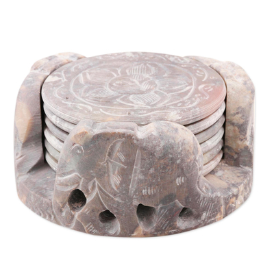 Fair Trade Marble Coaster Elephant Barware Set of 6