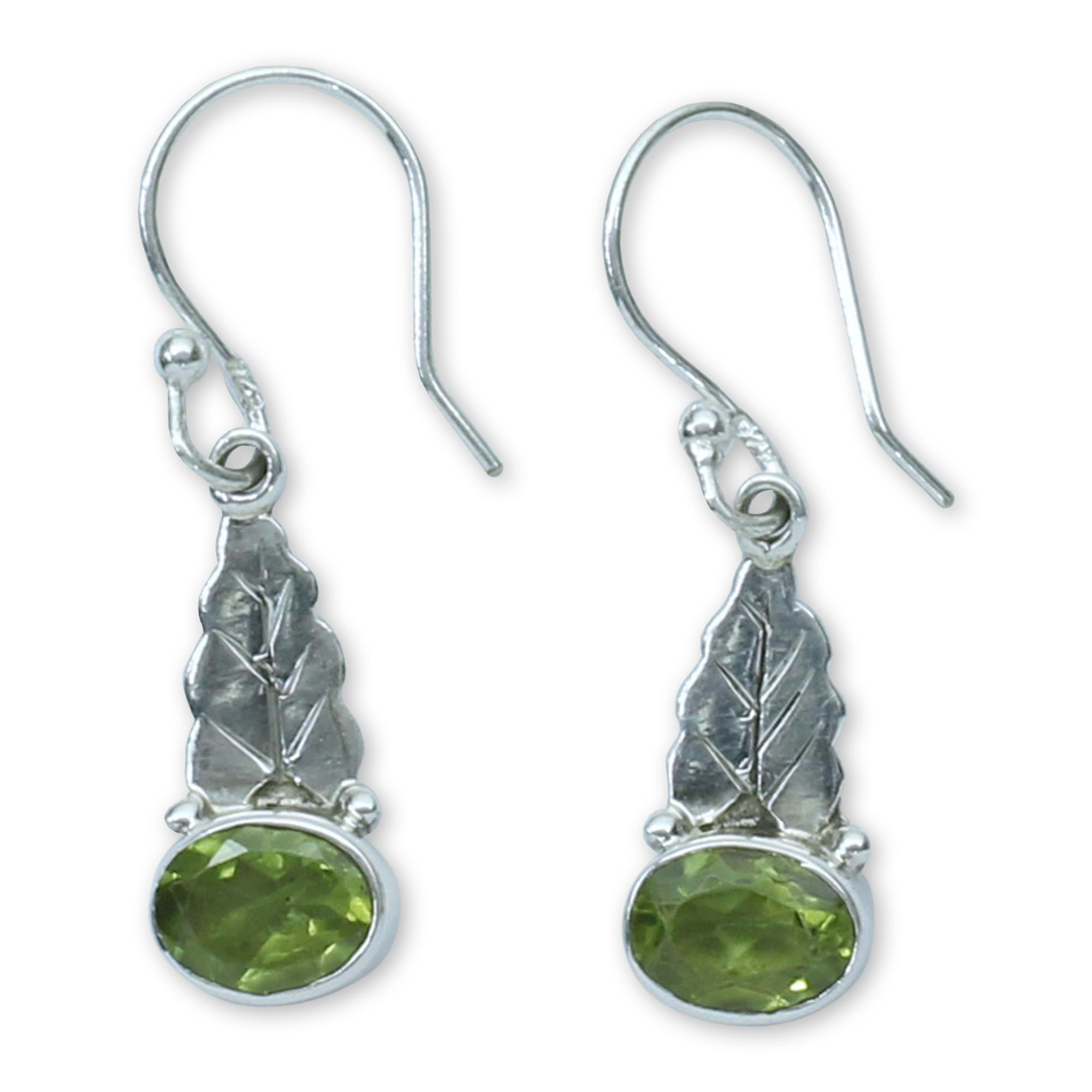 Peridot and Sterling Silver Artisan Crafted Earrings - Green Leaves ...