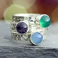 Amethyst stacking rings, 'Inspirational' (set of 3) - Amethyst stacking rings (Set of 3)