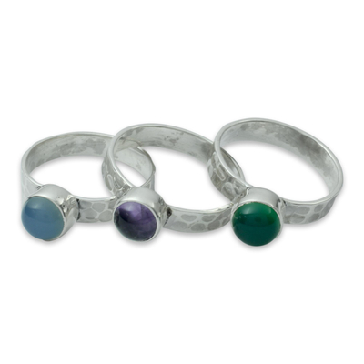 Amethyst stacking rings, 'Inspirational' (set of 3) - Amethyst stacking rings (Set of 3)