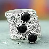 Onyx stacking rings, 'Midnight Fantasy' (set of 5)