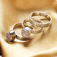 Rose quartz stacking rings, 'Flame of Love' (set of 3) - Rose quartz stacking rings (Set of 3)