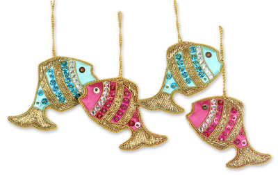 Beaded Fish Holiday Ornaments (Set of 4) - Holiday Fish | NOVICA