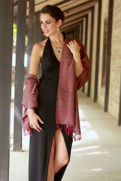 Silk shawl, 'Holiday Plum' - Silk shawl