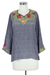 Silk tunic, 'Scarlet Lotus' - Silk Tunic Grey and Embroidered Apparel India (image 2c) thumbail