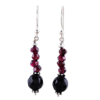 Garnet and onyx dangle earrings