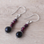 Garnet and onyx dangle earrings, 'Night of Passion' - Garnet and onyx dangle earrings (image 2b) thumbail