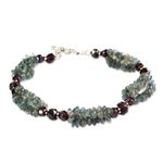 Labradorite and garnet beaded bracelet, 'Misty Mystery' - Labradorite and garnet beaded bracelet