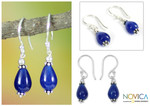 Sterling silver dangle earrings, 'Blue Dewdrop' - Sterling silver dangle earrings