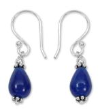 Sterling silver dangle earrings, 'Blue Dewdrop' - Sterling silver dangle earrings