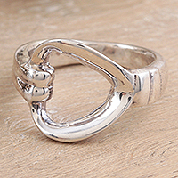 Sterling silver heart ring, 'Luminous Love' - Handcrafted Heart Jewellery Sterling Silver Band Ring