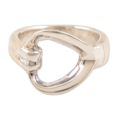 Sterling silver heart ring, 'Luminous Love' - Handcrafted Heart Jewelry Sterling Silver Band Ring