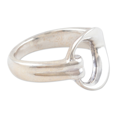 Sterling silver heart ring, 'Luminous Love' - Handcrafted Heart Jewelry Sterling Silver Band Ring