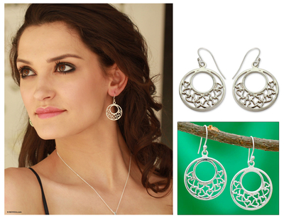 Sterling silver heart earrings, 'Joyous Love' - Sterling silver heart earrings