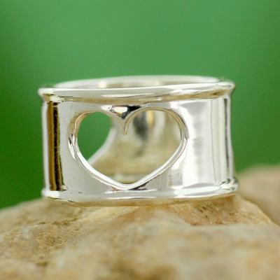 Sterling silver heart ring, 'Threefold Love' - Handcrafted Indian Heart jewellery Sterling Silver Band Ring