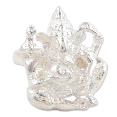 Sterling silver cocktail ring, 'Mighty Ganesha' - Sterling silver cocktail ring