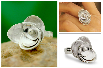 Sterling silver flower ring, 'Lotus Majesty' - Handmade Modern Sterling Silver Cocktail Ring from India