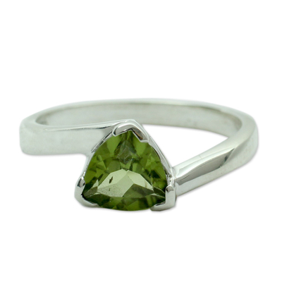 Peridot solitaire ring, 'Scintillating Jaipur' - Solitaire Peridot Ring Crafted in Sterling Silver