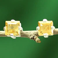 Citrine stud earrings, 'Golden Charm' - Sparkling Citrine Stud Earrings from India