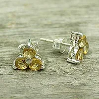 Citrine stud earrings, 'Chennai Stars'