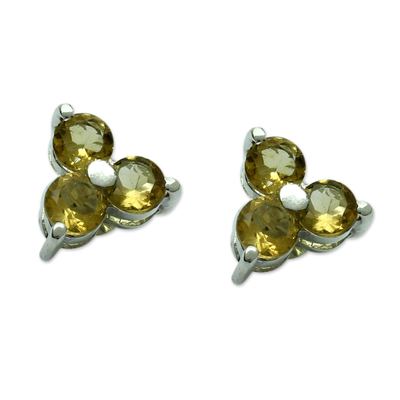 Citrine stud earrings, 'Chennai Stars' - Hand Made Sterling Silver and Citrine Stud Earrings