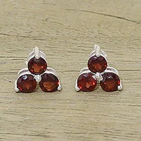 Garnet stud earrings, 'Chennai Stars' - Garnet Stud Earrings from Birthstone Jewelry