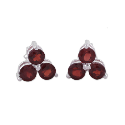 Garnet stud earrings, 'Chennai Stars' - Garnet Stud Earrings from Birthstone Jewelry