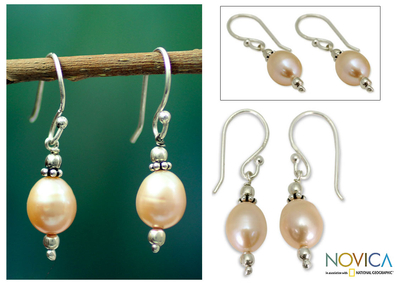 Pearl dangle earrings, 'Dawn Destiny' - Pearl dangle earrings
