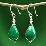 Chalcedony dangle earrings, 'Emerald Dewdrop' - Chalcedony dangle earrings