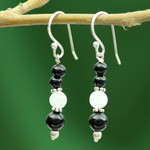 Onyx and moonstone dangle earrings, 'Majestic Night' - Onyx and moonstone dangle earrings