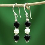 Onyx and pearl dangle earrings, 'Midnight Dreams' - Onyx and pearl dangle earrings