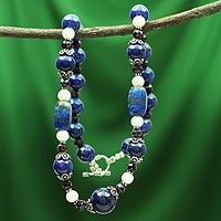 Featured review for Lapis lazuli and pearl strand necklace, India Sky