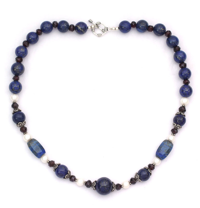Lapis lazuli and pearl strand necklace
