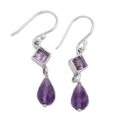 Amethyst dangle earrings, 'Precious Purple' - Sterling Silver and Amethyst Dangle Earrings