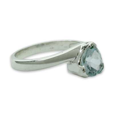 Blue topaz solitaire ring, 'Scintillating Jaipur' - Hand Made Solitaire Blue Topaz Ring in Sterling Silver