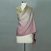 Silk and wool shawl, 'Moss Rose' - Silk and wool shawl
