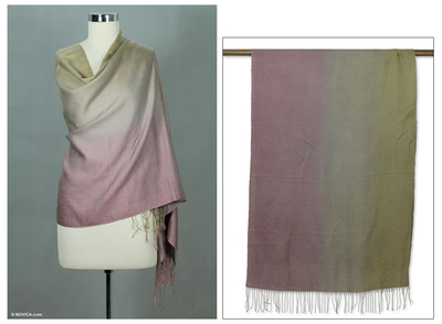Mantón de seda y lana, 'Moss Rose' - Mantón de seda y lana