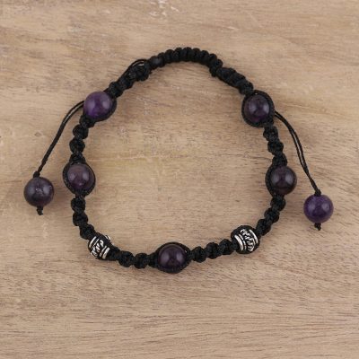 Amethyst Shambhala-style bracelet, 'Violet Peace' - Handmade Amethyst Shambhala-style Bracelet from India