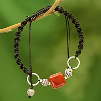 Onyx-Armband im Shambhala-Stil, „Pure Happiness“ – Onyx-Armband im Shambhala-Stil aus Sterlingsilber aus Indien