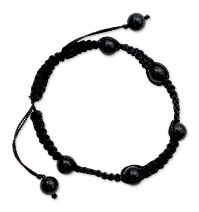 Onyx-Armband im Shambhala-Stil, „Nacht des Friedens“ – Onyx-Armband im Shambhala-Stil, handgefertigt in Indien