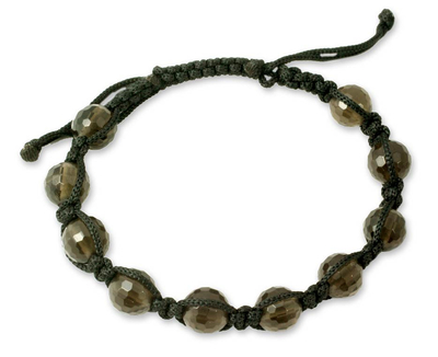 Smoky quartz Shambhala-style bracelet, 'Joyful Oneness' - Smoky Quartz Shambhala-style Bracelet