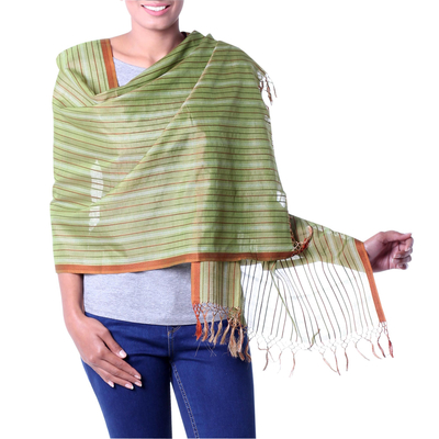 Cotton and silk shawl, 'India Summer' - Cotton and silk shawl