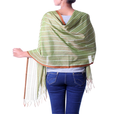 Cotton and silk shawl, 'India Summer' - Cotton and silk shawl