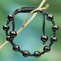 Onyx Shambhala-style bracelet, 'Protected Oneness' - Shambhala-style Onyx Bracelet Artisan Crafted Jewelry