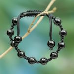Onyx Shambhala-style bracelet, 'Protected Oneness' - Shambhala-style Onyx Bracelet Artisan Crafted Jewellery
