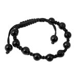 Onyx Shambhala-style bracelet, 'Protected Oneness' - Shambhala-style Onyx Bracelet Artisan Crafted Jewellery